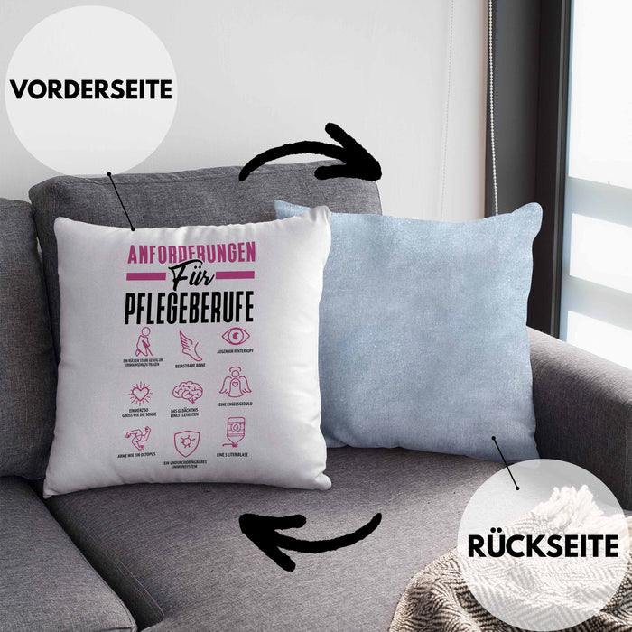 Pflege Kissen mit Füllung 40x40 Geschenk Pflege-Berufe Geschenkidee Alten-Pflegerin Anforderungen Für Pflege-Berufe (Grau) Blau Trendation