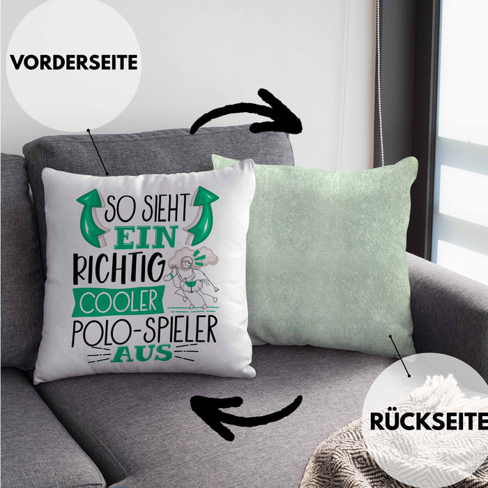 So Sieht Ein Richtig Cooler Polo-Spieler Aus Geschenk Kissen mit Füllung 40x40 Lustiger Spruch Geschenkidee (Grau) Grün Trendation