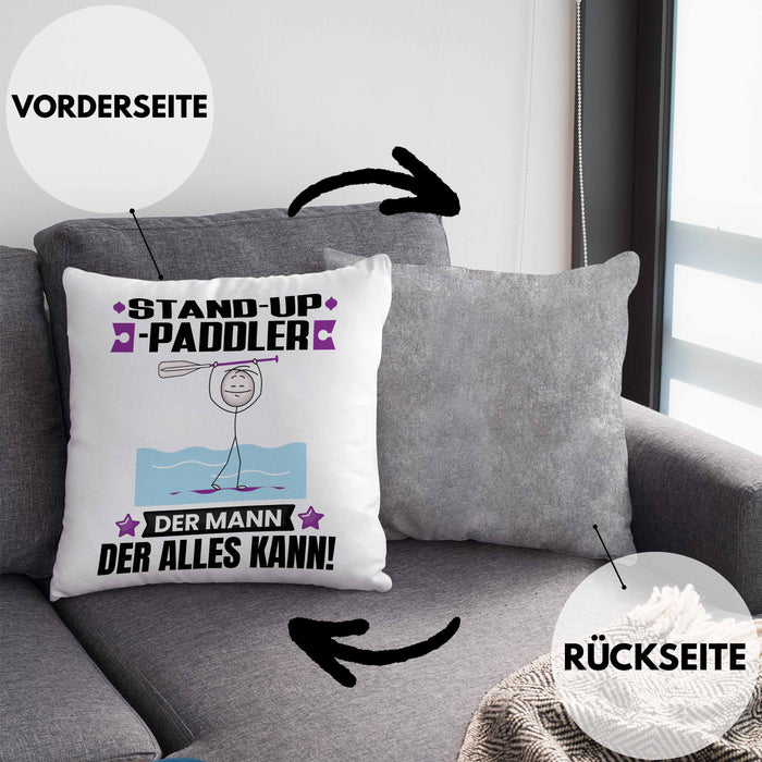 Stand-Up-Paddler Kissen mit Füllung 40x40 Geschenk für Stand-Up-Paddler Der Mann Der Alles Kann Geschenkidee zum Geburtstag (Grau) Grau Trendation