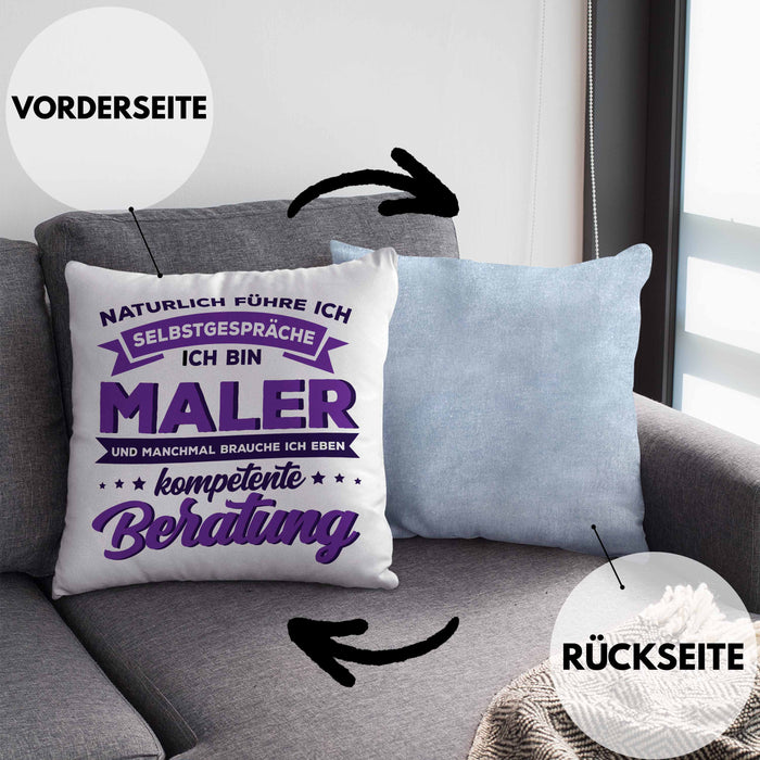 Lustige Kissen mit Füllung 40x40 für Maler Geschenk Natürlich führe Ich Selbstgespräche (Grau) Blau Trendation