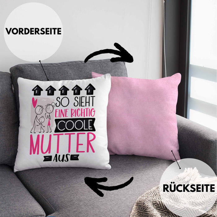 Mutter Geschenk Kissen mit Füllung 40x40 Lustig Geschenkidee für Mutter Geburtstag So Sieht Eine Richtig Coole Mutter Aus Frauen Spruch Muttertag Beste Mama (Grau) Rosa Trendation