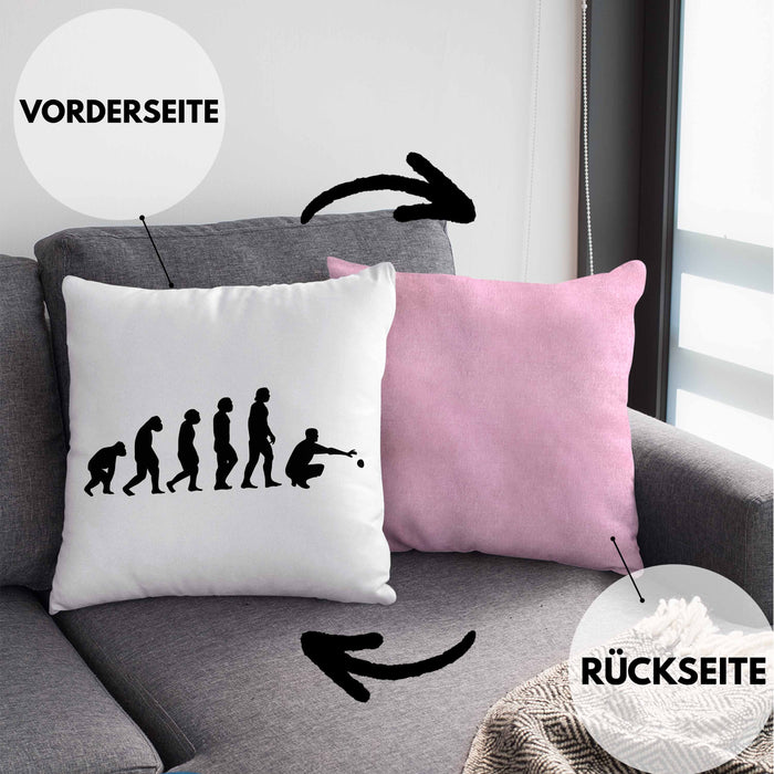 Boule Kissen mit Füllung 40x40 Geschenk Boule-Spieler Geschenkidee Spruch Boule Evolution Grafik (Grau) Rosa Trendation