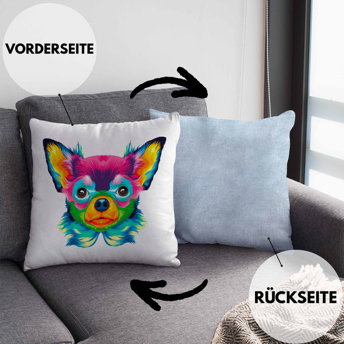 Chihuhahua Mama Besitzer Kissen mit Füllung 40x40 Geschenkidee Frauchen Herrchen Herz Bunte geschenkidee (Grau) Blau Trendation
