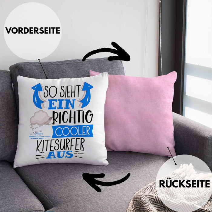 So Sieht Ein Richtig Cooler Kitesurfer Aus Geschenk Kissen mit Füllung 40x40 Lustiger Spruch Geschenkidee (Grau) Rosa Trendation