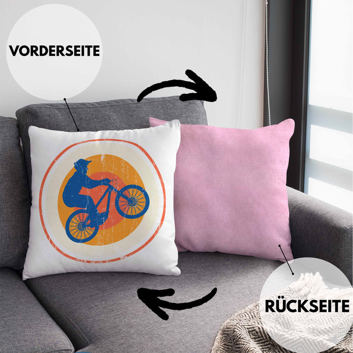 Moutainbike Geschenk Kissen mit Füllung 40x40 Mountainbiker Geschenkidee Kinder Männer Accessories Grafik MTB ler (Grau) Rosa Trendation