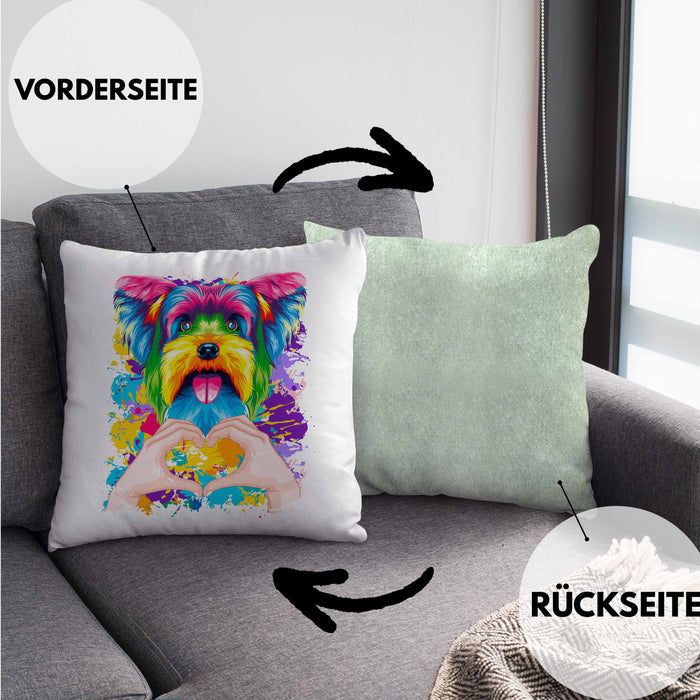 Yorkie Besitzer Farbe Love Kissen mit Füllung 40x40 Geschenk Lustiger Spruch Geschenkidee Yorkie Besitzerin (Grau) Grün Trendation