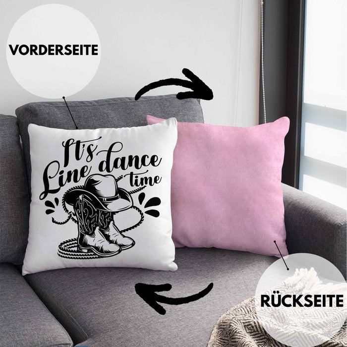 Lustige Kissen mit Füllung 40x40 "It's Line Dance Time" Geschenk Line Dance Fans (Grau) Rosa Trendation