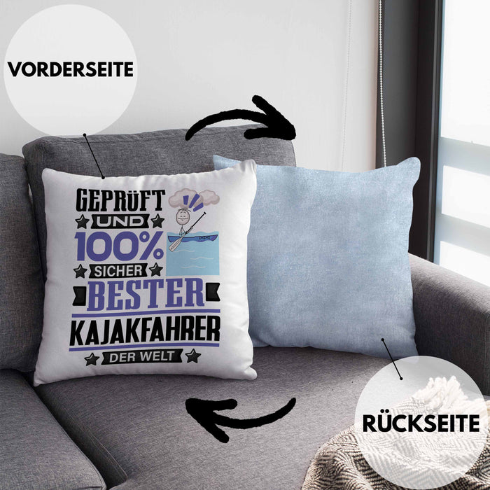 Kajakfahrer Geschenk Lustiger Spruch für Kajakfahrer Geschenkidee Bester Kajakfahrer Der WeltKissen mit Füllung 40x40 (Grau) Blau Trendation