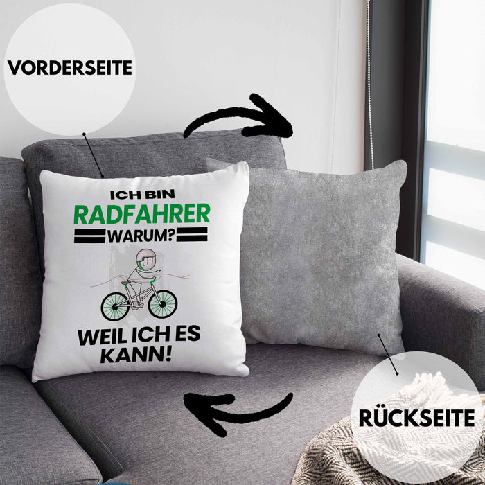 Radfahrer Geschenk Kissen mit Füllung 40x40 Lustiger Spruch Ich Bin Radfahrer Warum Weil Ich Es Kann Geschenkidee Bester Radfahrer Geburtstag (Grau) Grau Trendation