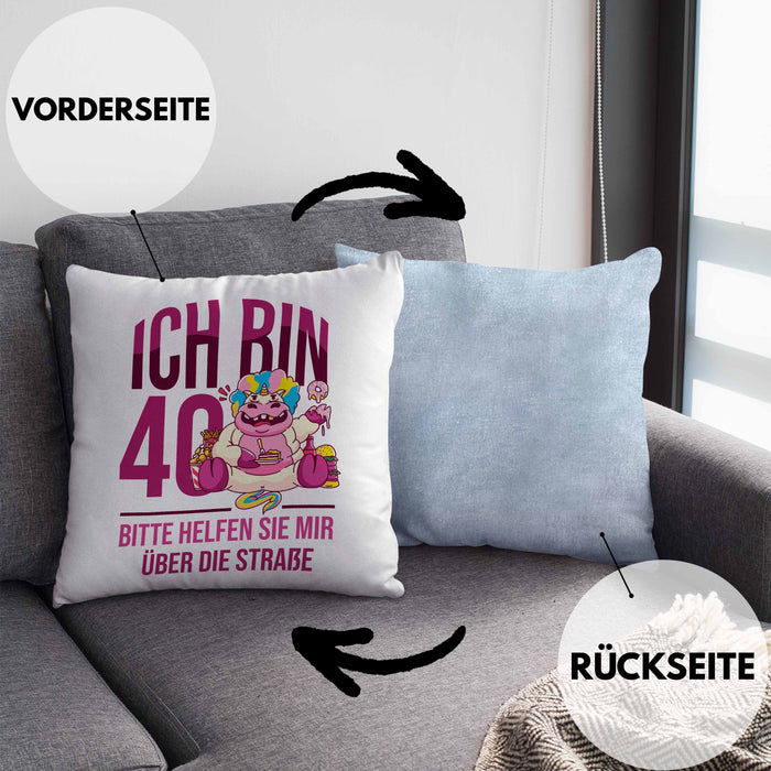 Lustige Kissen mit Füllung 40x40 zum 40. Geburtstag - Geschenkidee für Frauen Einhorn 40er Geburtstag (Grau) Blau Trendation