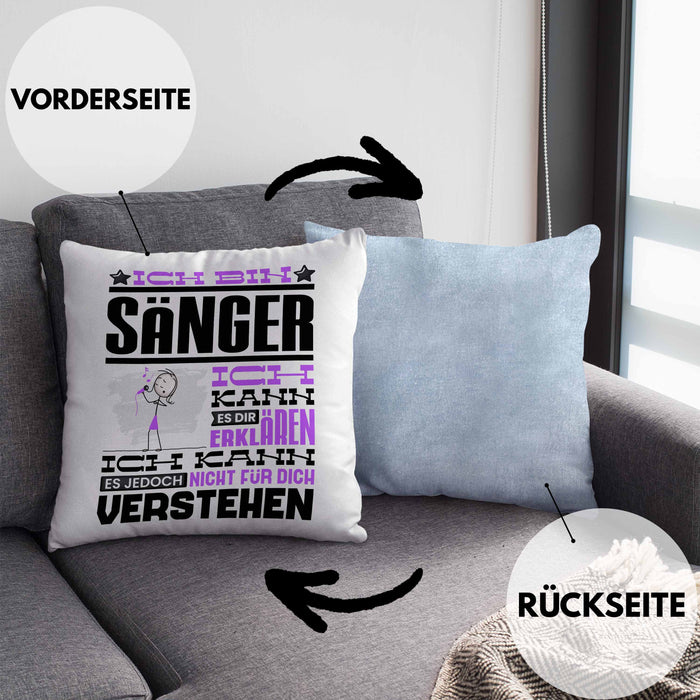 Sänger Geschenk Kissen mit Füllung 40x40 Geschenkidee für Sänger Geburtstag Lustiger Spruch Ich Bin Sänger Ich Kann Es Dir Erklären Aber Nicht Für Dich Verstehen (Grau) Blau Trendation
