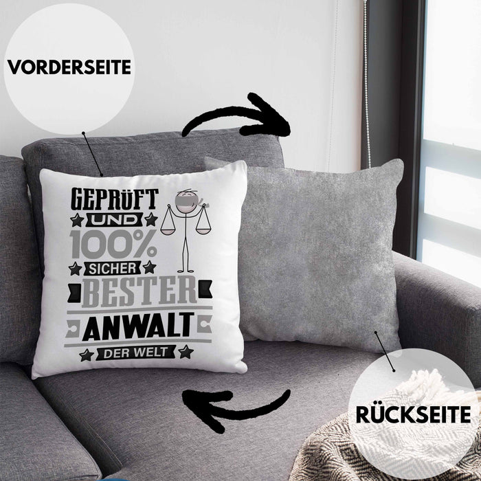 Anwalt Geschenk Lustiger Spruch für Anwalt Geschenkidee Bester Anwalt Der WeltKissen mit Füllung 40x40 (Grau) Grau Trendation