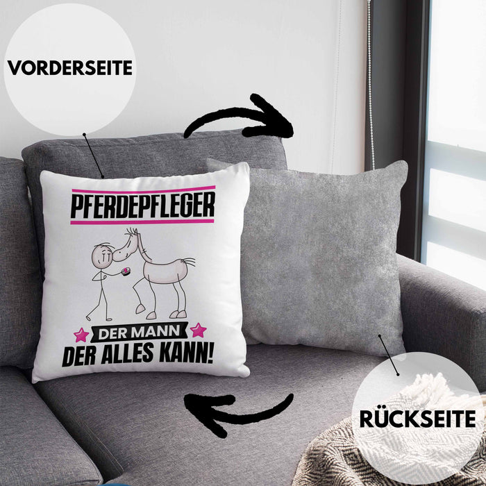 Pferdepfleger Kissen mit Füllung 40x40 Geschenk für Pferdepfleger Der Mann Der Alles Kann Geschenkidee zum Geburtstag (Grau) Grau Trendation