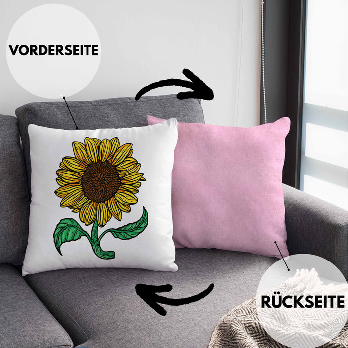 Lustige Sonnenblume Kissen mit Füllung 40x40 Geschenk für Sonnenblumenliebhaber (Grau) Rosa Trendation