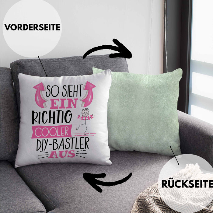 So Sieht Ein Richtig Cooler DIY-Bastler Aus Geschenk Kissen mit Füllung 40x40 Lustiger Spruch Geschenkidee (Grau) Grün Trendation