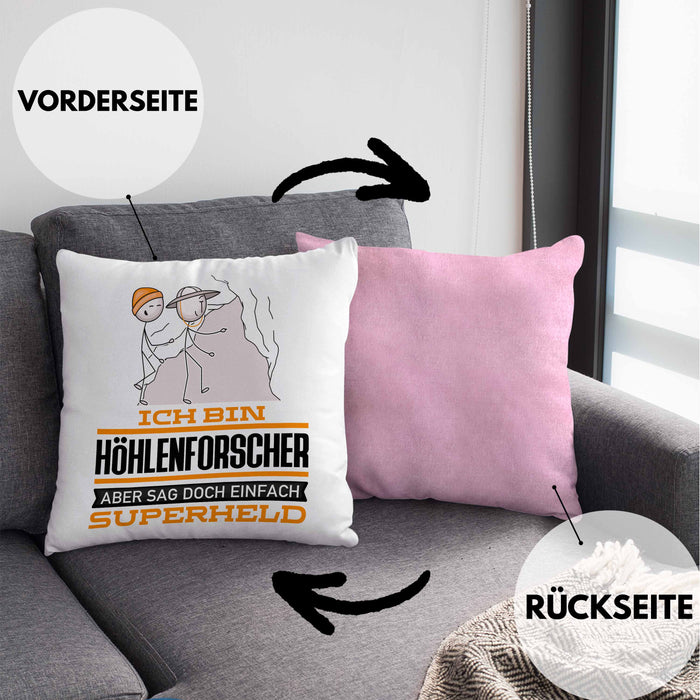 Höhlenforscher Geschenk Kissen mit Füllung 40x40 Ich Bin Höhlenforscher Aber Sag Doch Einfach Superheld Lustige Geschenkdiee für Höhlenforscher (Grau) Rosa Trendation