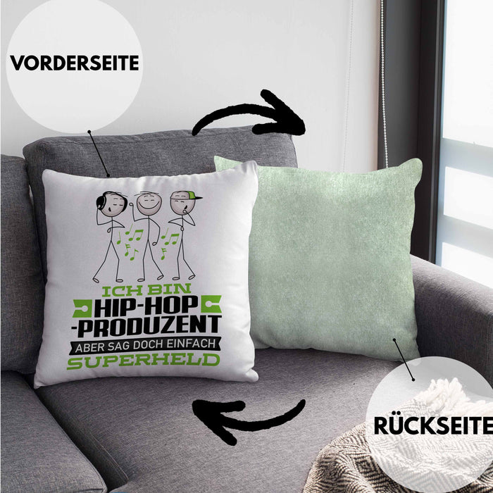 Hip-Hop-Produzent Geschenk Kissen mit Füllung 40x40 Ich Bin Hip-Hop-Produzent Aber Sag Doch Einfach Superheld Lustige Geschenkdiee für Hip-Hop-Produzent (Grau) Grün Trendation