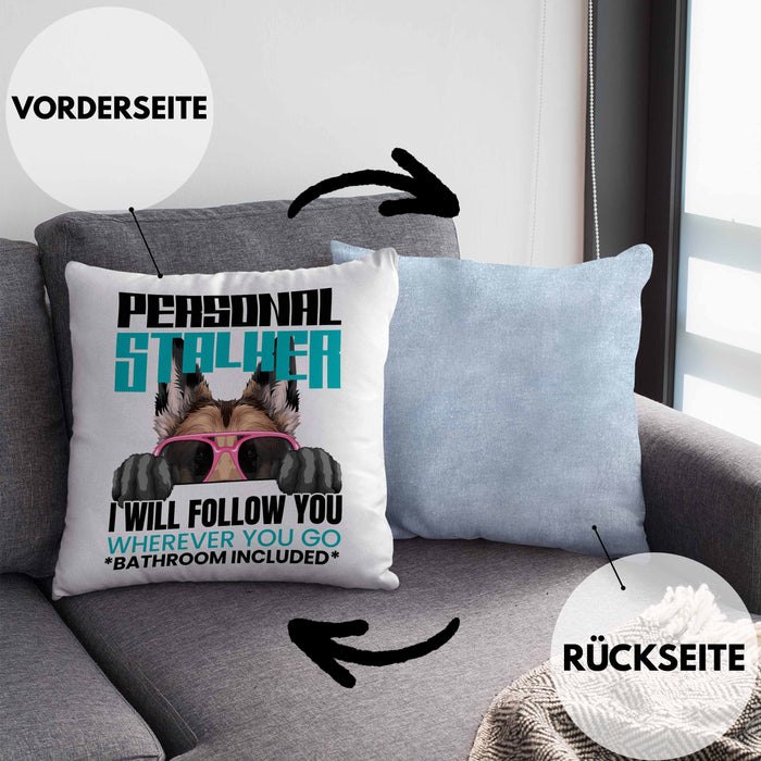 Schäferhund Besitzerin Kissen mit Füllung 40x40 Geschenk Lustiger Spruch Geschenkidee Personal Stalker (Grau) Blau Trendation