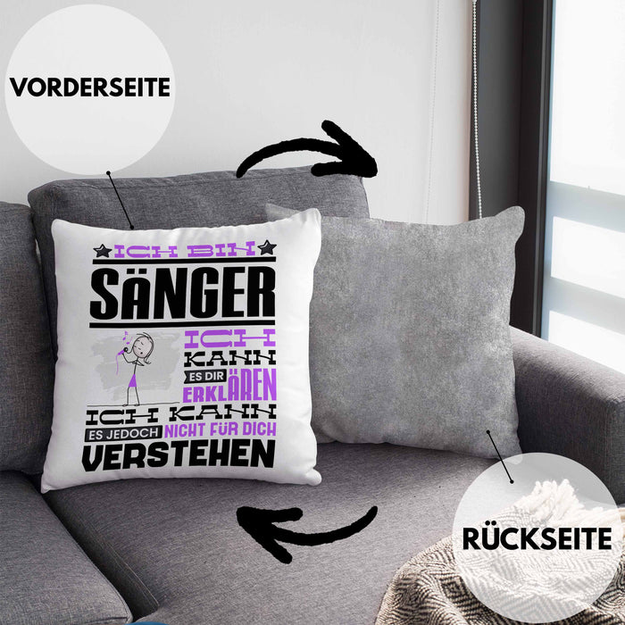 Sänger Geschenk Kissen mit Füllung 40x40 Geschenkidee für Sänger Geburtstag Lustiger Spruch Ich Bin Sänger Ich Kann Es Dir Erklären Aber Nicht Für Dich Verstehen (Grau) Grau Trendation