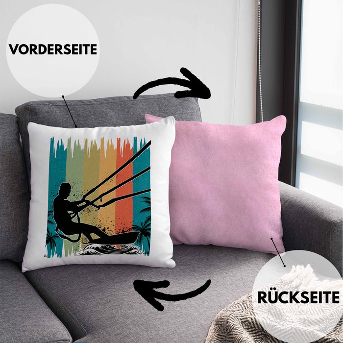 Kitesurfing Kissen mit Füllung 40x40 Geschenk für Kitesurfer Geschenkidee (Grau) Rosa Trendation