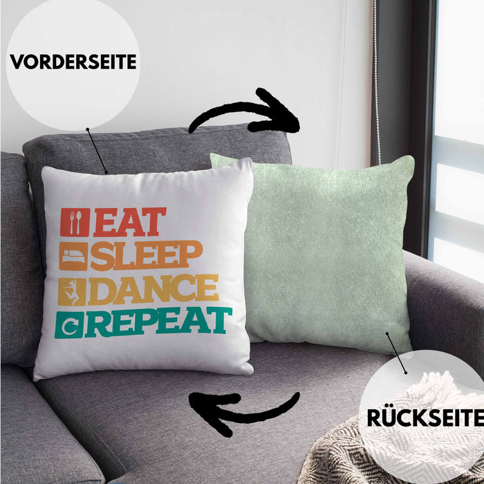 Lustige Tänzer Kissen mit Füllung 40x40 Geschenk für Tanzbegeisterte Tanzlehrer Grafik Eat Sleep Dance Repeat (Grau) Grün Trendation