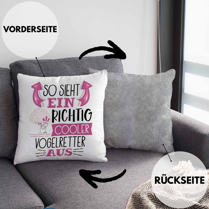 So Sieht Ein Richtig Cooler Vogelretter Aus Kissen mit Füllung 40x40 Geschenk für Vogelretter Geschenkidee Spruch (Grau) Grau Trendation