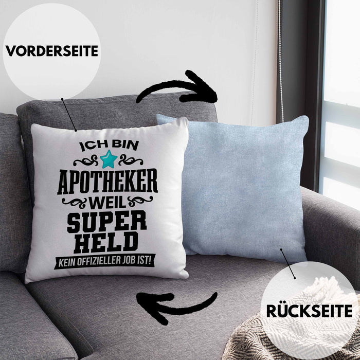 Apotheker Kissen mit Füllung 40x40 Geschenk Bester Apotheker Pharmazeut Arzneikundiger Spruch Lustig (Grau) Blau Trendation
