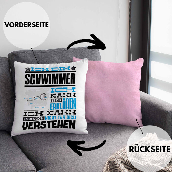 Schwimmer Geschenk Kaffee-Kissen mit Füllung 40x40 Geschenkidee für Schwimmer Ich Bin Schwimmer Ich Kann Es Dir Erklären Jedoch Nicht Für Dich Verstehen Spruch Lustig (Grau) Rosa Trendation