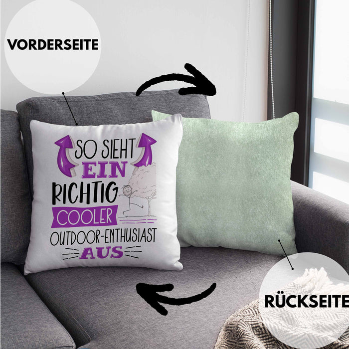 So Sieht Ein Richtig Cooler Outdoor-Enthusiast Aus Geschenk Kissen mit Füllung 40x40 Lustiger Spruch Geschenkidee (Grau) Grün Trendation