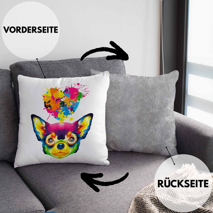 Chihuahua Herz Farbe Besitzer Kissen mit Füllung 40x40 Geschenk Lustiger Spruch Geschenkidee Chihuahua Liebhaber (Grau) Grau Trendation