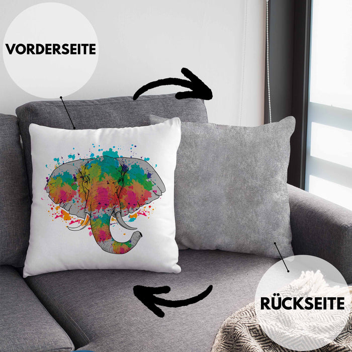 Elefant Kissen mit Füllung 40x40 Geschenk Für Elefanten-Liebhaber Geschenkidee Elefant Farbkleks (Grau) Grau Trendation