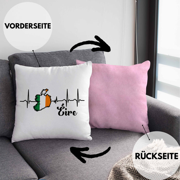 Irland Kissen mit Füllung 40x40 "Herzschlag Eire" Geschenk für Irland-Fans (Grau) Rosa Trendation