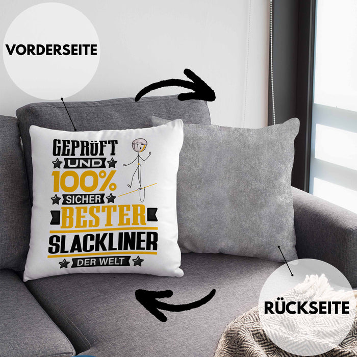Slackliner Geschenk Lustiger Spruch für Slackliner Geschenkidee Bester Slackliner Der WeltKissen mit Füllung 40x40 (Grau) Grau Trendation