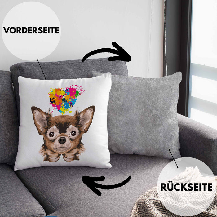 Chihuhahua Mama Besitzer Kissen mit Füllung 40x40 Geschenkidee Frauchen Herrchen Herz (Grau) Grau Trendation