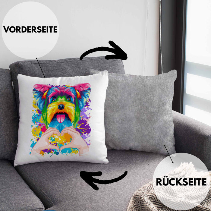 Yorkie Besitzer Farbe Love Kissen mit Füllung 40x40 Geschenk Lustiger Spruch Geschenkidee Yorkie Besitzerin (Grau) Grau Trendation