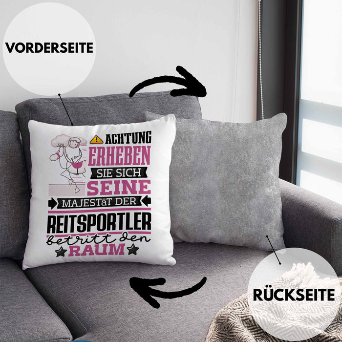 Reitsportler Geschenk Kissen mit Füllung 40x40 Lustiger Spruch Erheben Sie Sich Der Reitsportler Betritt den Raum (Grau) Grau Trendation