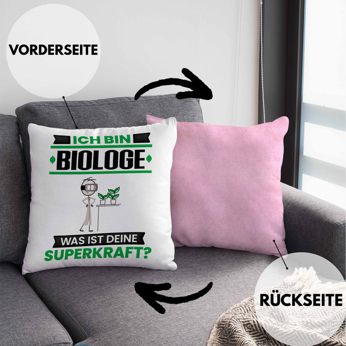 Biologe Kissen mit Füllung 40x40 Geschenk für Biologe Geburtstag Lustiger Spruch Was Ist Deine Superkraft (Grau) Rosa Trendation