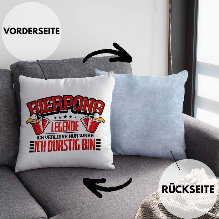 Bierpong Kissen mit Füllung 40x40 Geschenk Beerpong Spruch Geschenkidee (Grau) Blau Trendation