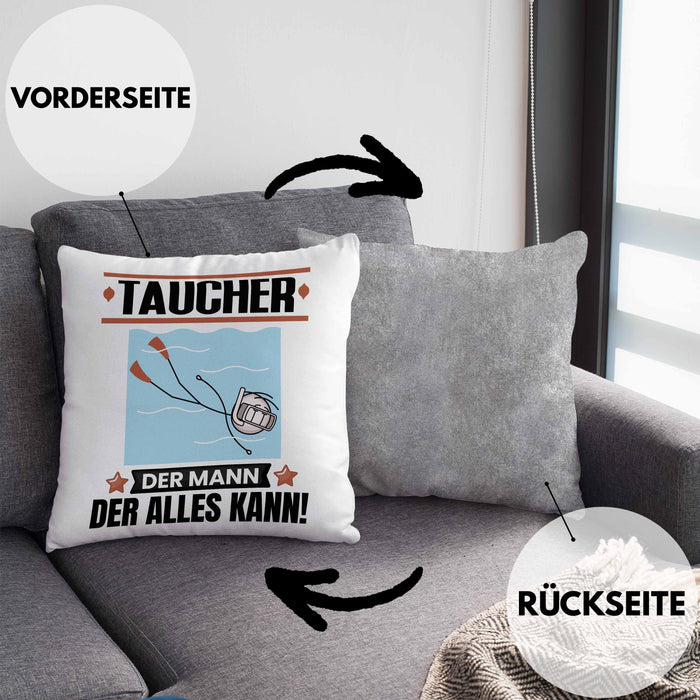 Taucher Kissen mit Füllung 40x40 Geschenk für Taucher Der Mann Der Alles Kann Geschenkidee zum Geburtstag (Grau) Grau Trendation