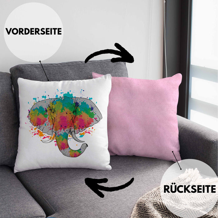 Elefant Kissen mit Füllung 40x40 Geschenk Für Elefanten-Liebhaber Geschenkidee Elefant Farbkleks (Grau) Rosa Trendation