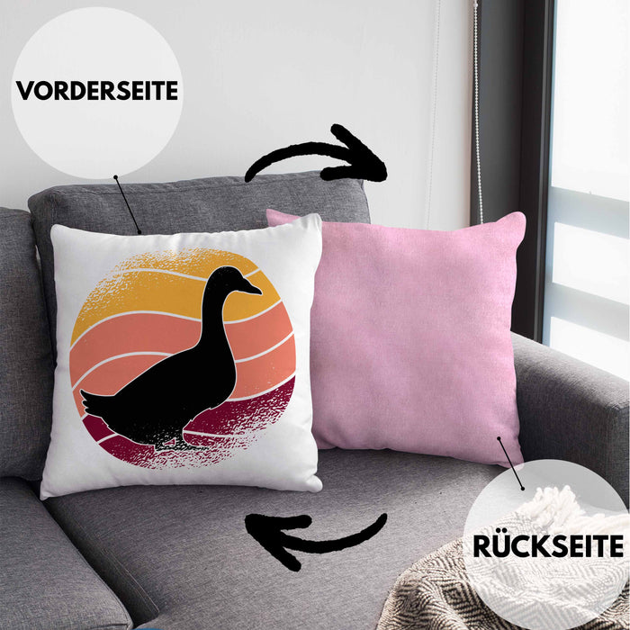 Ente Geschenk Vintage Kissen mit Füllung 40x40 Geschenk Retro Bauernhof Enten (Grau) Rosa Trendation