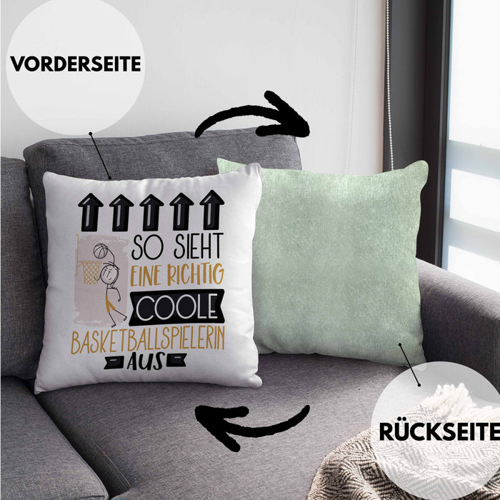 Basketballspielerin Geschenk Kissen mit Füllung 40x40 Lustig Geschenkidee für Basketballspielerin Geburtstag So Sieht Eine Richtig Coole Basketballspielerin Aus Frauen Spruch (Grau) Grün Trendation