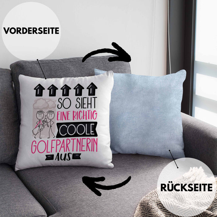 Golfpartnerin Geschenk Kissen mit Füllung 40x40 Lustig Geschenkidee für Golfpartnerin Geburtstag So Sieht Eine Richtig Coole Golfpartnerin Aus Frauen Spruch Golf Golferin (Grau) Blau Trendation