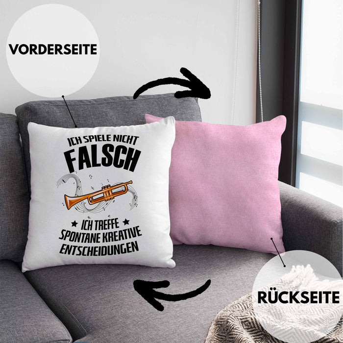 Kissen mit Füllung 40x40 Posaunist Geschenk Lustiges Geschenkidee Posaunen-Spieler (Grau) Rosa Trendation