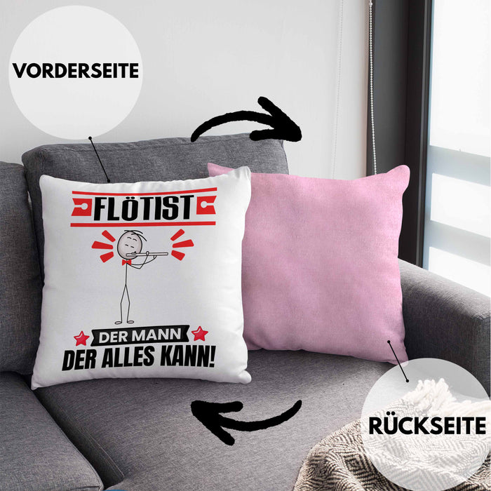 Flötist Kissen mit Füllung 40x40 Geschenk für Flötist Der Mann Der Alles Kann Geschenkidee zum Geburtstag (Grau) Rosa Trendation