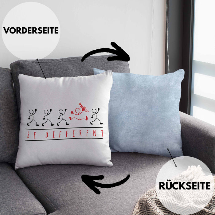 Posaunist Kissen mit Füllung 40x40 Geschenk Sei Anders Posaune Kaffee Geschenkidee Lustig (Grau) Blau Trendation