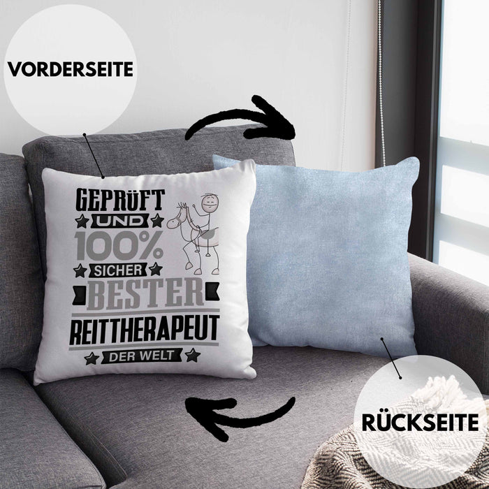 Reittherapeut Geschenk Lustiger Spruch für Reittherapeut Geschenkidee Bester Reittherapeut Der WeltKissen mit Füllung 40x40 (Grau) Blau Trendation