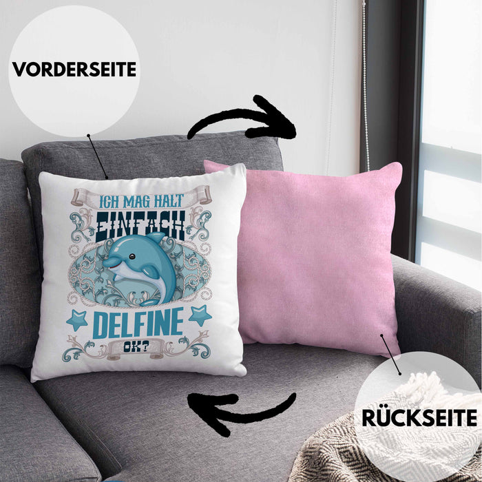 Delfine Kissen mit Füllung 40x40 Geschenk Delfinliebhaber Geschenkidee Spruch Mädchen (Grau) Rosa Trendation