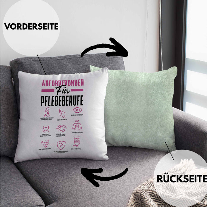 Pflege Kissen mit Füllung 40x40 Geschenk Pflege-Berufe Geschenkidee Alten-Pflegerin Anforderungen Für Pflege-Berufe (Grau) Grün Trendation