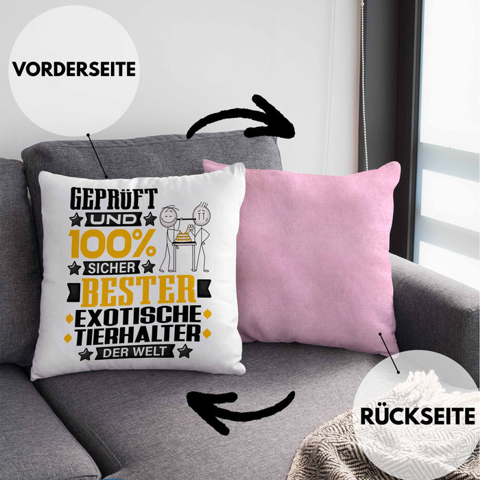 ExotischeTierhalter Geschenk Lustiger Spruch für ExotischeTierhalter Geschenkidee Bester ExotischeTierhalter Der WeltKissen mit Füllung 40x40 (Grau) Rosa Trendation